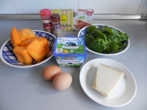 Ingredientes lasaña vegetariana con calabaza, espinacas y bechamel de ricotta